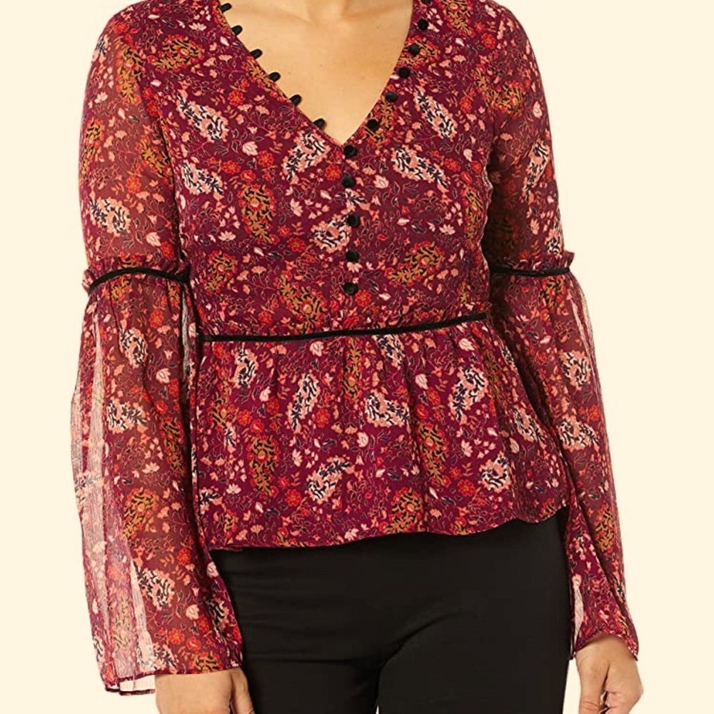 Cupcakes and Cashmere Red Floral “Daphnie” Blouse